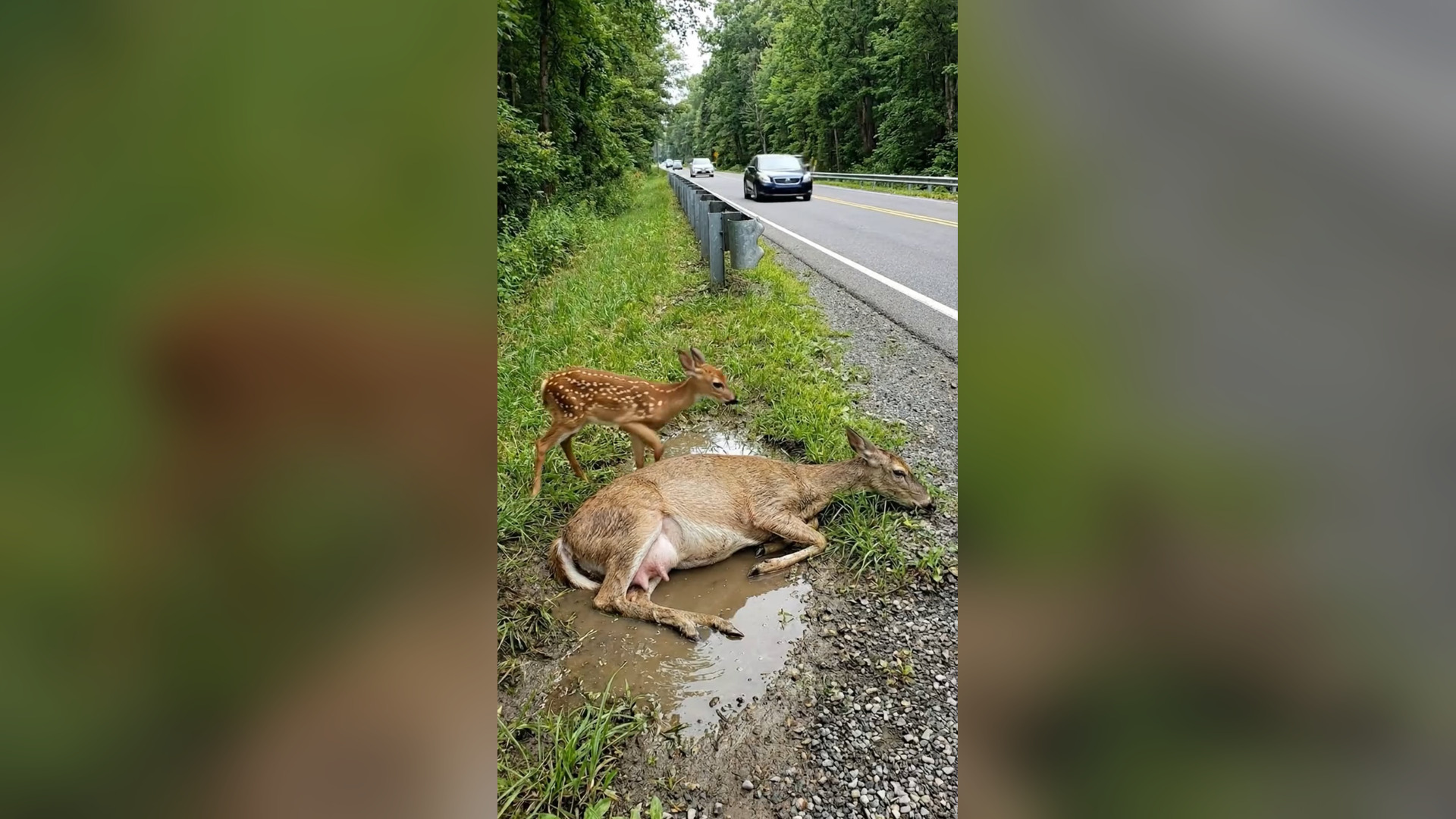 H2804003_Rescuing an injured mother deer her young fawn